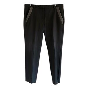 The Kooples Wool Pants Trousers Pleated Mid Rise Lamb Leather Trim Black 10